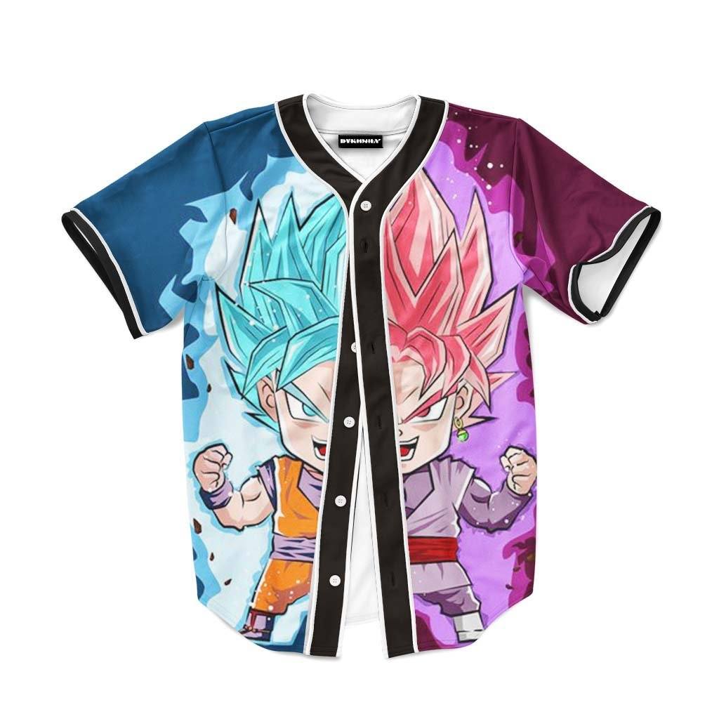13 DBZ Goku SSGSS God Blue Rose Saiyan Chibi Baseball Jersey Goku Goku Black - Anime Jersey Shop