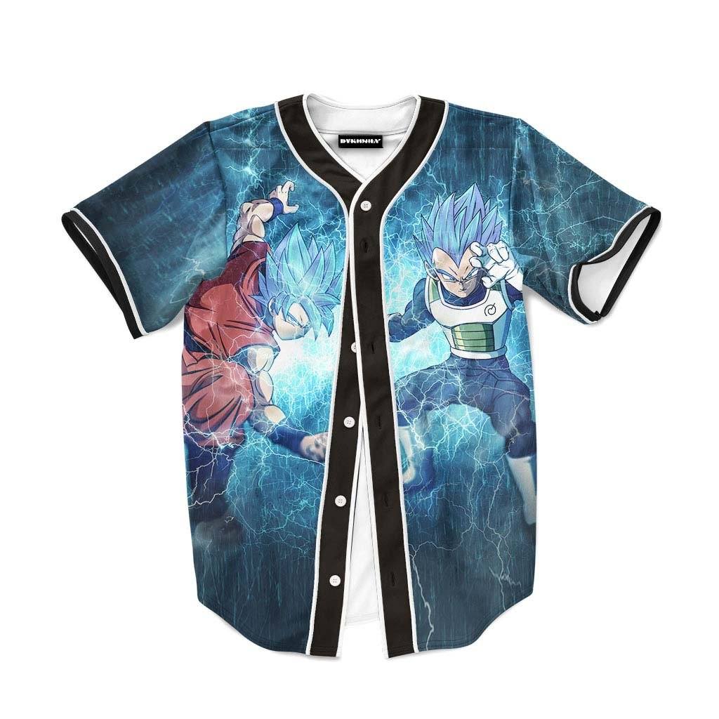 24 Goku Vegeta SSGSS Lightning Pattern Full Print Baseball Jersey Vegeta Goku - Anime Jersey Shop