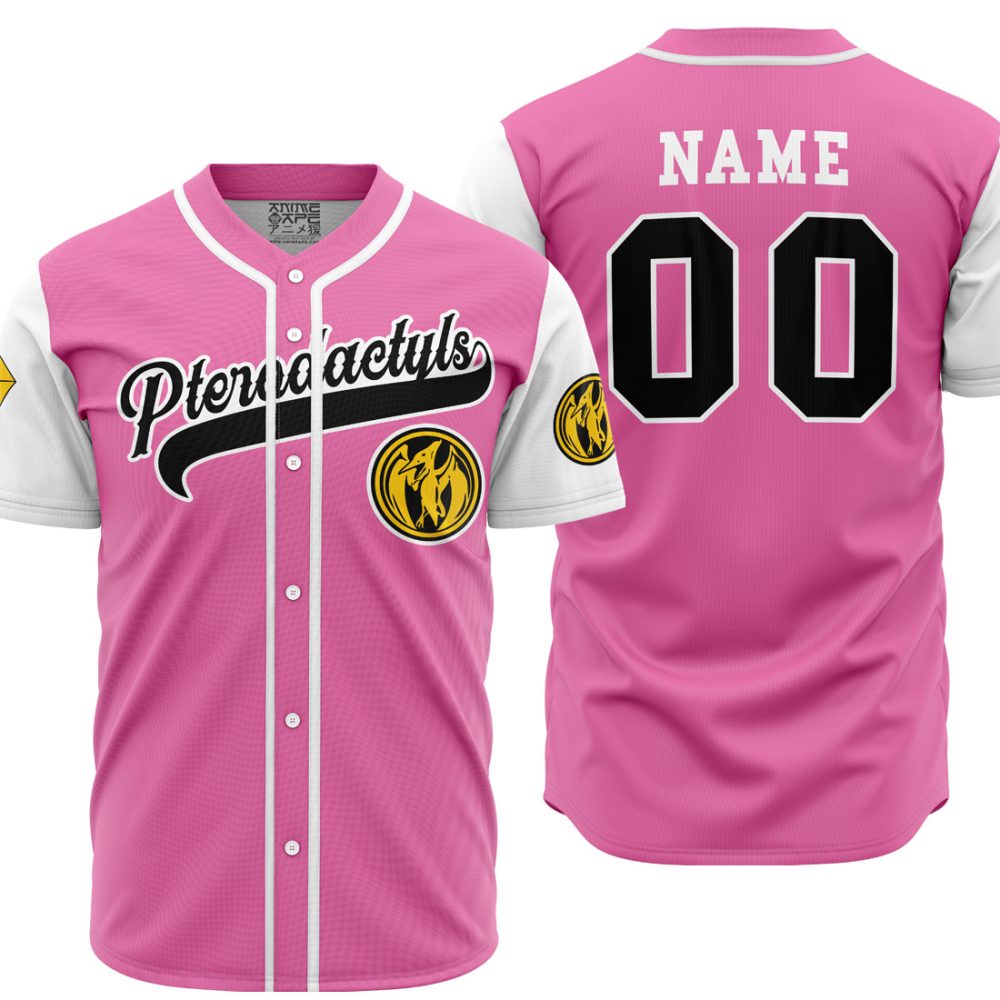 Personalized Pterodactyls Pink PR AOP Baseball Jersey MAIN Mockup 1 - Anime Jersey Shop