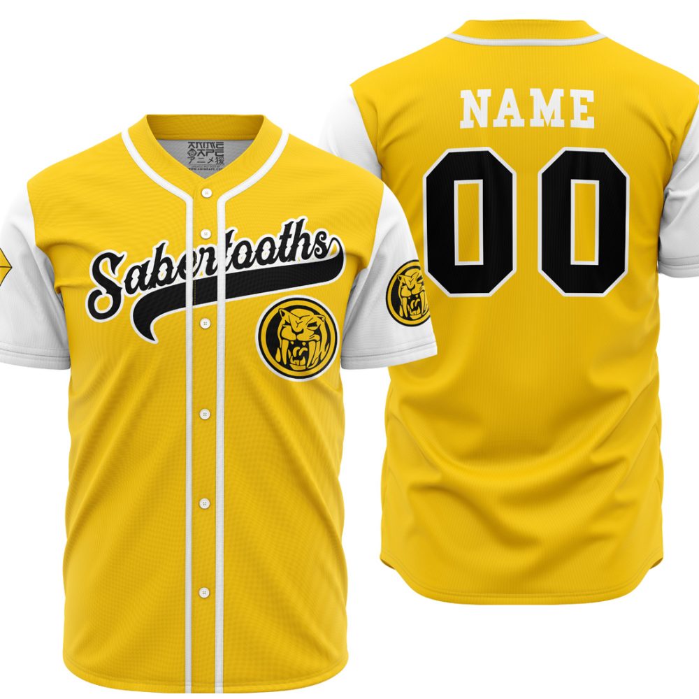 Personalized Sabertooths Yellow PR AOP Baseball Jersey MAIN Mockup 1 - Anime Jersey Shop