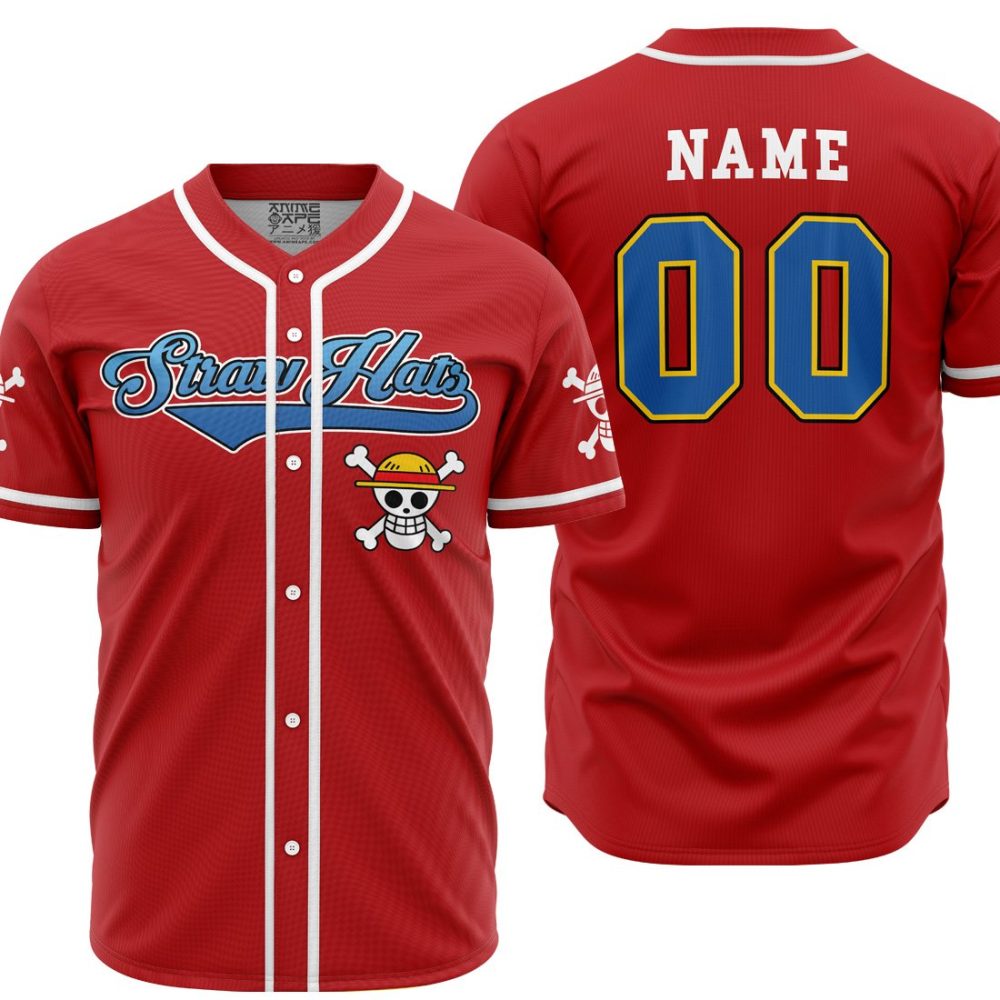 Personalized Straw Hats Luffy OP AOP Baseball Jersey MAIN Mockup - Anime Jersey Shop