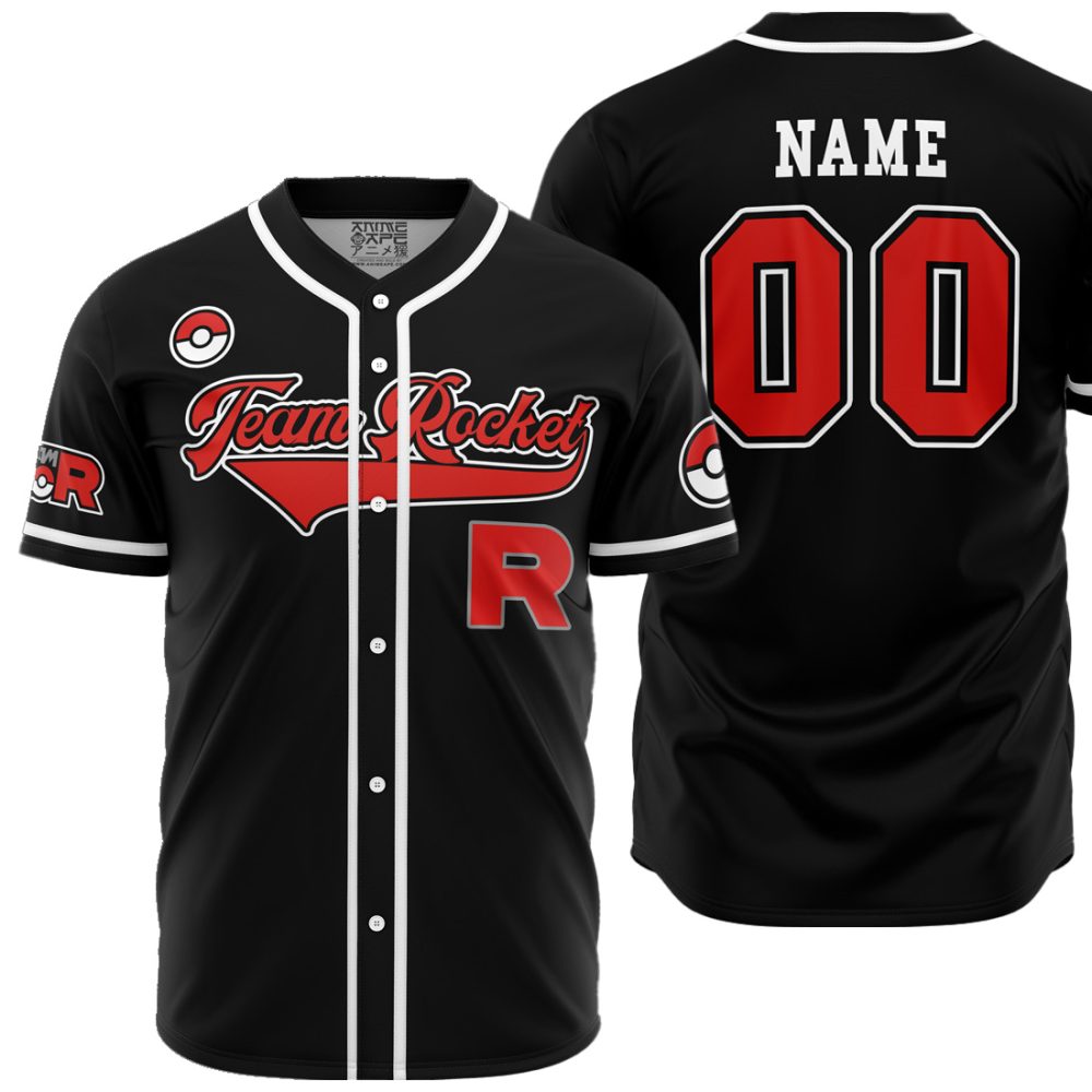 Personalized Team Rocket Grunt Black P AOP Baseball Jersey MAIN Mockup - Anime Jersey Shop