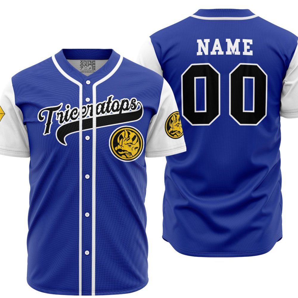 Personalized Triceratops Blue PR AOP Baseball Jersey MAIN Mockup - Anime Jersey Shop