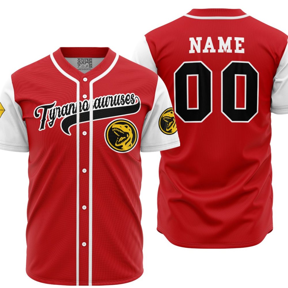 Personalized Tyrannosauruses Red PR AOP Baseball Jersey MAIN Mockup - Anime Jersey Shop