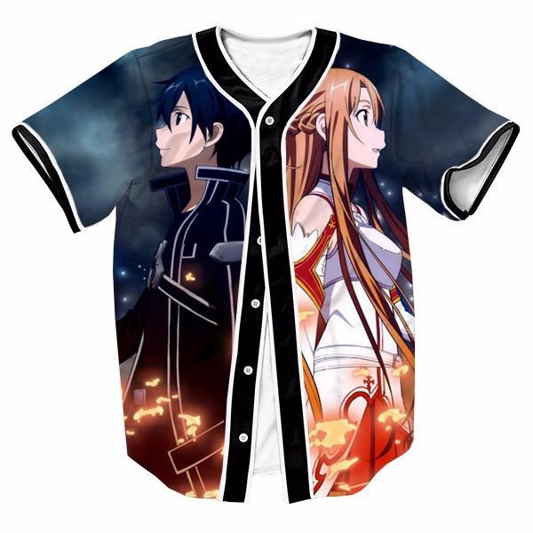 Sword Art Online SAO Kirito Asuna Together Hip Hop 3D Baseball Jersey 1 - Anime Jersey Shop