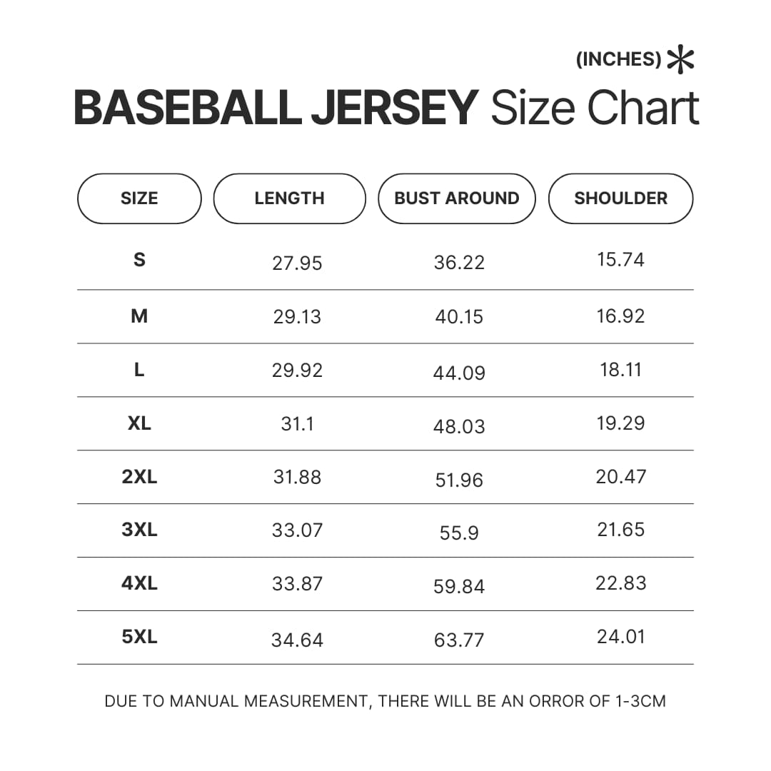 Baseball Jersey Size Chart - Anime Jersey Shop